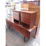 A retro Meredew dressing table, pair of matching bedside cabinets and a headboard