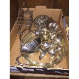A box of silver plate including Christopher Dresser toast rack