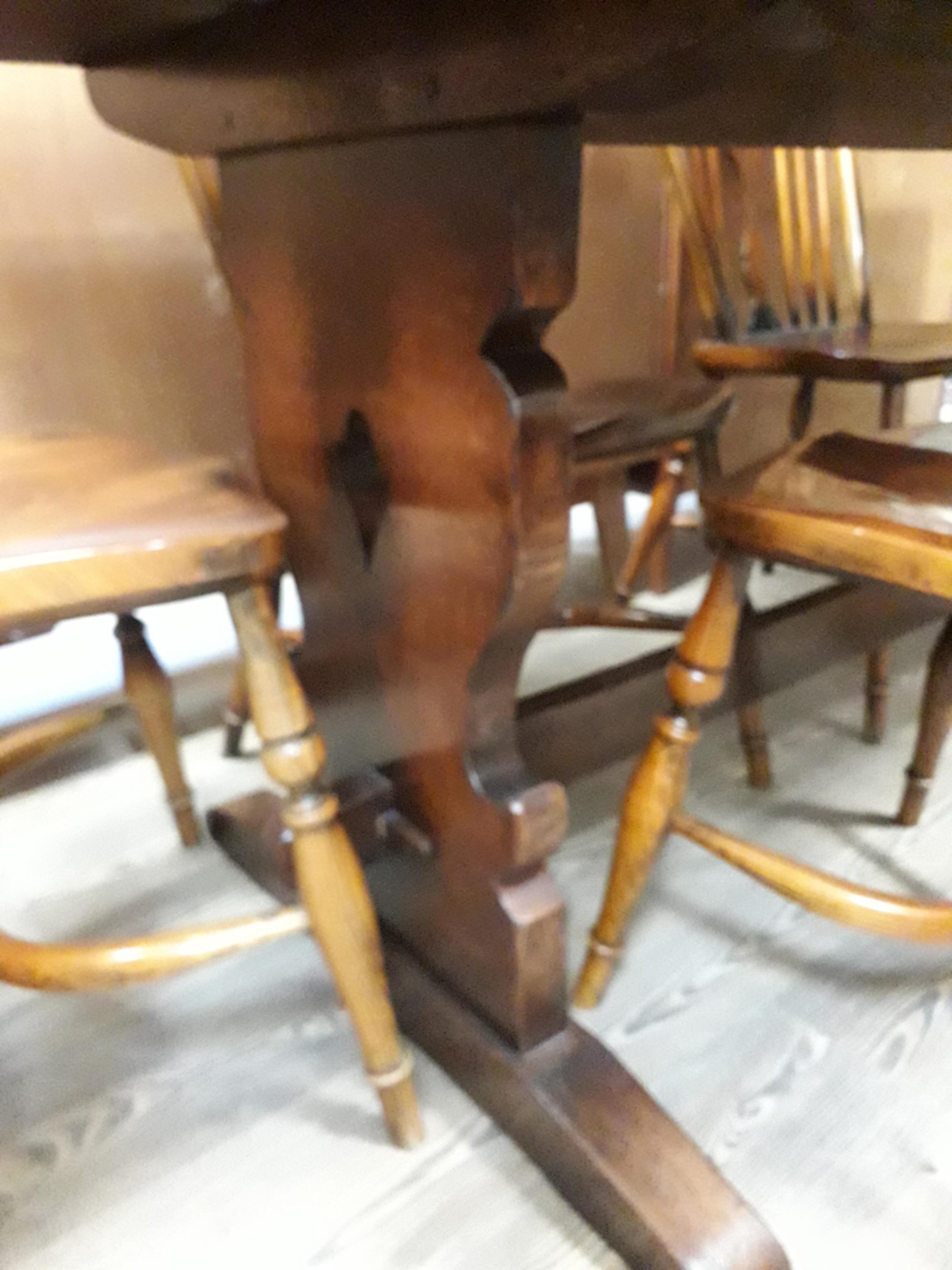 A Batheaston reproduction oak refectory table with eight ash and elm seated chairs comprising a - Image 8 of 10