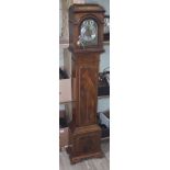 A brass and silvered dial granddaughter clock with marquetry inlaid case, height 159cm.