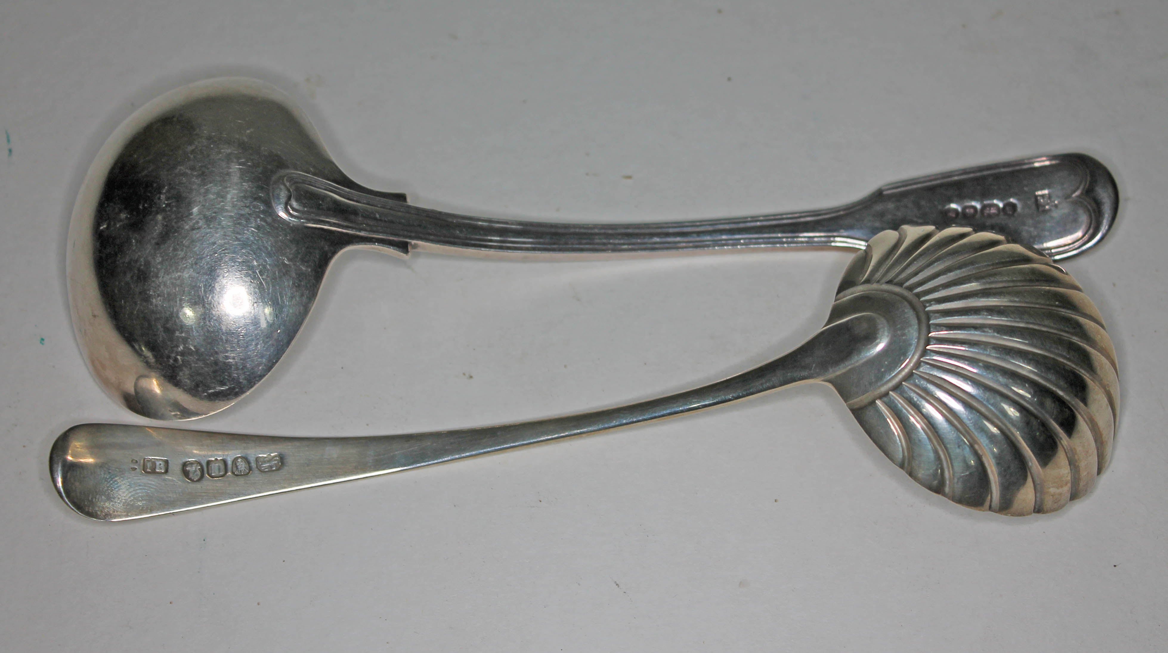 Two hallmarked silver ladles, lengths 17.5cm & 18cm, wt. 4oz.