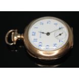 A 1901 gold plated Hampden ladies pocket watch having white enamel signed dial, spade hands,