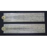 Two 12" brass hinged folding ivory rules, one marked Bate London and the other W&S Jones No.135