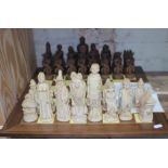 A Lord of the Rings large chess set with wood board.