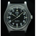 A 1984 military CWC G10 Royal Air Force issue stainless steel quartz wristwatch, the signed black