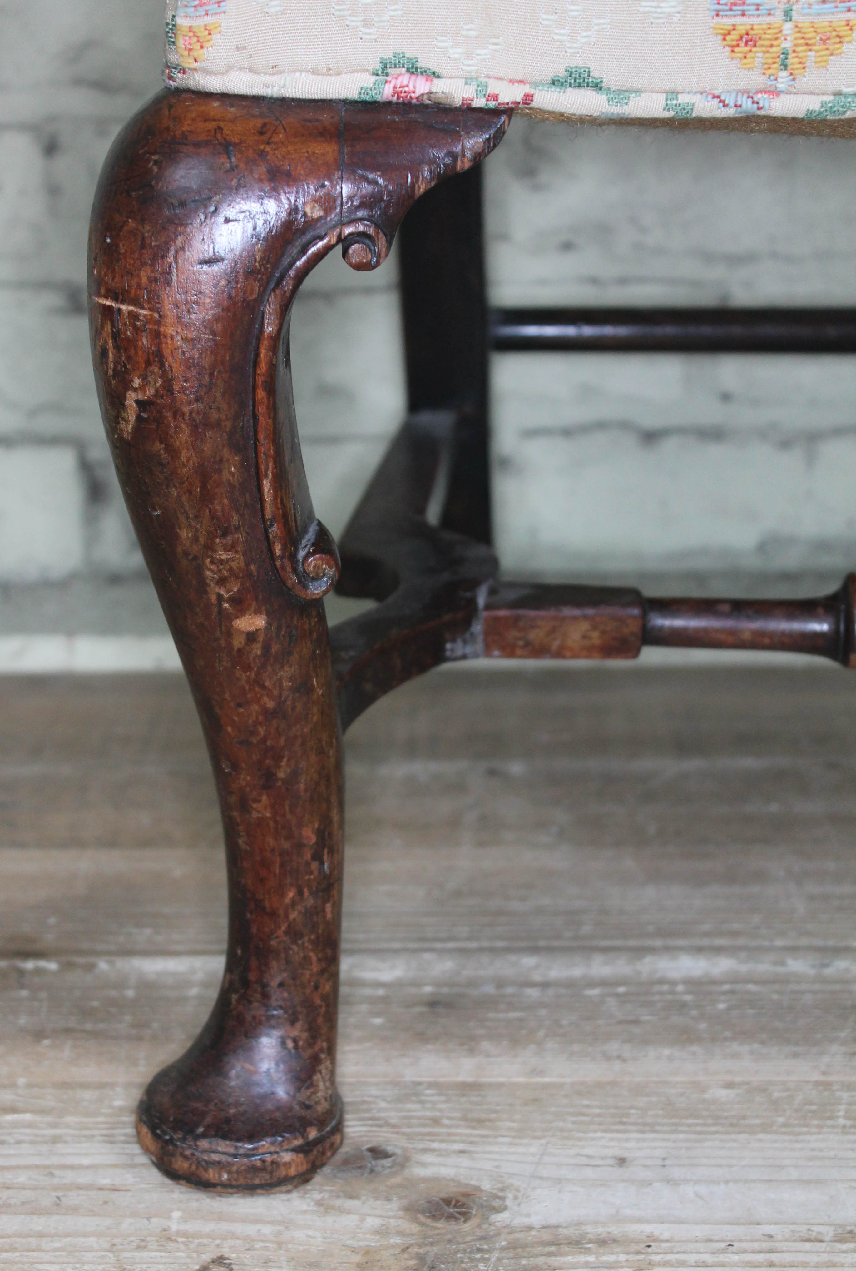 An 18th century and later oak armchair of small proportions with domed back, scroll arms and - Image 3 of 9