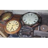 A mixed lot of wall clocks and cases, spares and repairs.