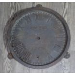 A cast iron station clock PULSYNETIC ELECTRIC diam. 33cm, as found.