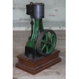 A Stuart stationary live steam model on wooden base, height 19cm.