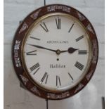 An early 19th century mother of pearl inlaid rosewood wall clock, the 12" dial painted with Roman