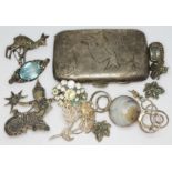 A mixed lot comprising a hallmarked silver cigarette case, a modern Arts & Crafts style hallmarked