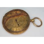 A pocket watch marked 18k, diam. 39mm, gross wt. 40.50g, as found.