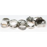 A group of ten hallmarked silver and white metal rings.