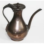 A Japanese bronze coffee pot, three character marks to handle, height 25cm. Condition - the hinged