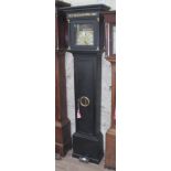 A black painted 18th century long case clock with 30 hour movement, 10" brass and steel dial, height