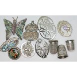 Assorted hallmarked silver and white metal brooches together with three hallmarked silver brooches.
