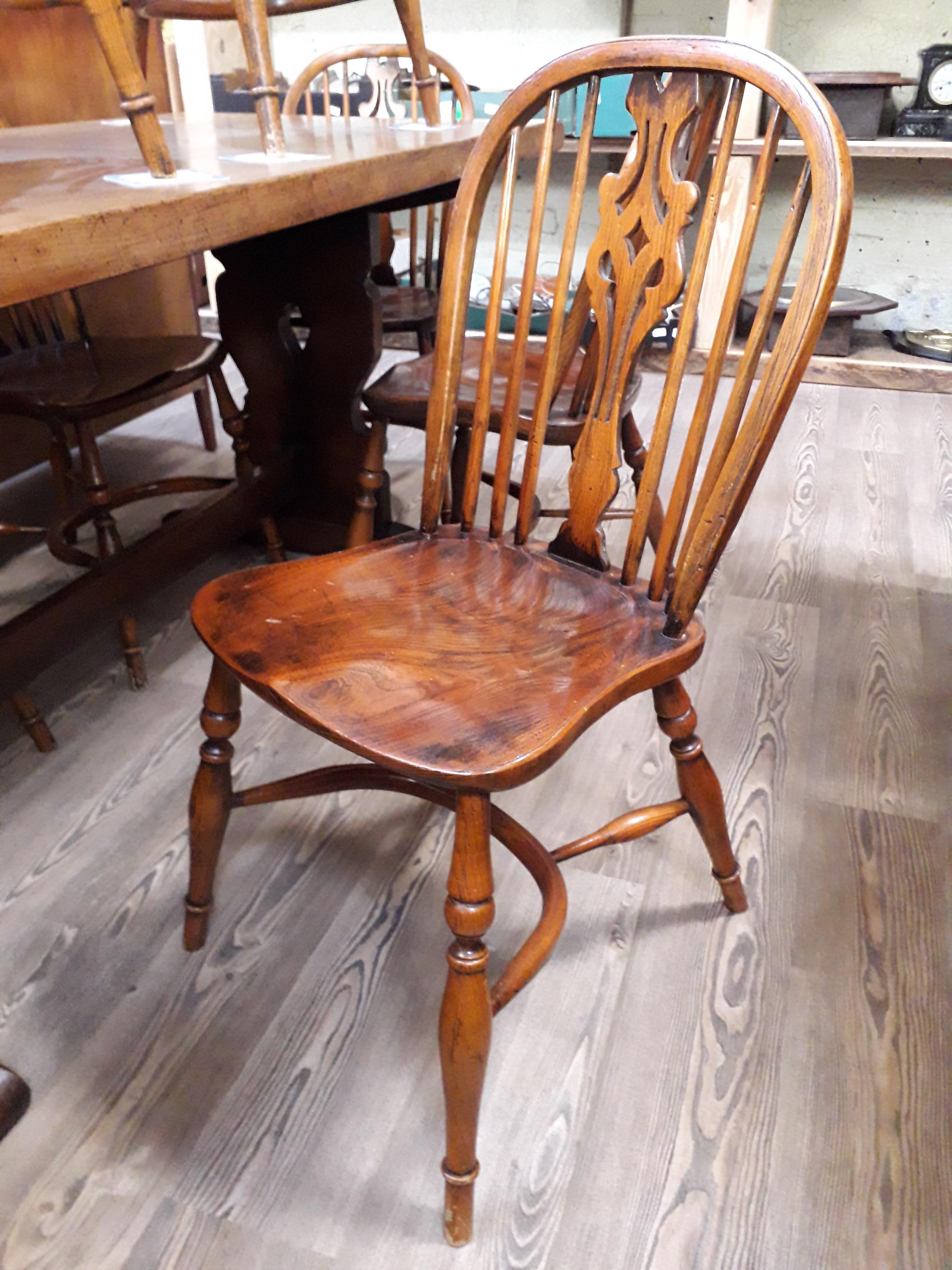 A Batheaston reproduction oak refectory table with eight ash and elm seated chairs comprising a - Image 9 of 10