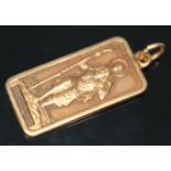 A hallmarked 9ct gold St Christopher ingot pendant, length 35mm, wt. 7.33g.