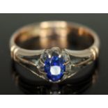 An Edwardian 9ct gold sapphire ring, the pear cut stone weighing approx. 0.66 carats, sponsor's