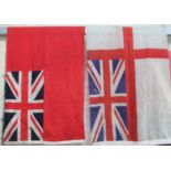 Two merchant navy flags, one marked Red Ensign, approx. 80cm x 180cm each.