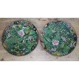 A pair of cloisonne charges, diam. 30cm.