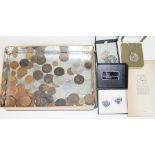 A mixed lot comprising various coins, two silver St Christopher medallions, a pair of Peter