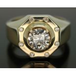 A gent's diamond signet ring, octagonal bezel with central modern round brilliant diamond weighing