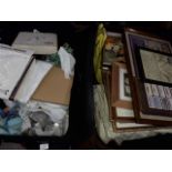 Two suit cases and contents including pictures, ornaments, glass, linen etc.
