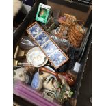 Box of ornaments and glass etc.