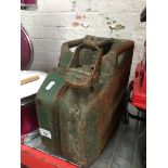 A metal petrol jerry can