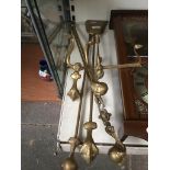 Reproduction brass fire irons and dogs