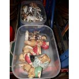 A box of Pendelfin figures, small ornaments and a box of ornaments including a Jena fish ornament,