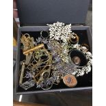 A small box of costume jewellery, some marked silver