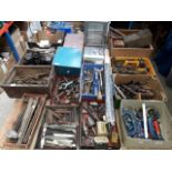 A large quantity of tools, approx. 17 boxes including reamers, clamps, Myford lathe parts,