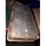 A vintage wrought metal and frosted glass out door light box 45cm x 75cm.