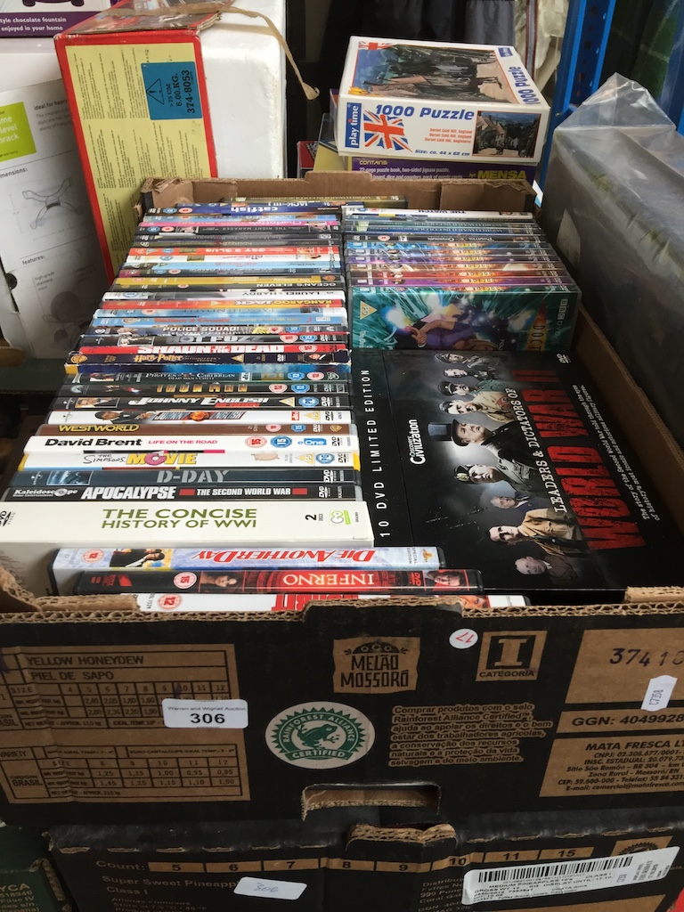 2 boxes of DVDs