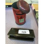 Horn snuff box and miniature tin post box