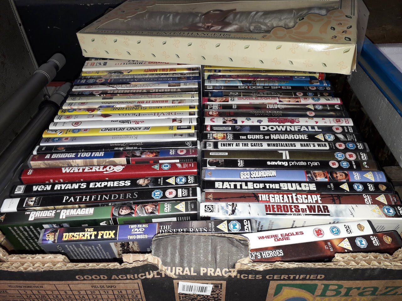 A box of DVDs