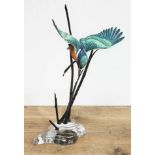 A David Fryer porcelain kingfisher on metal reeds with glass base, height 41cm. Condition - good,