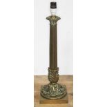 A brass Corinthian column table lamp, height 48cm (including fitting), with shade.