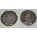 Two Victoria Jubilee head crowns 1891