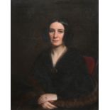 19th Century School, 3/4 length portrait of a lady, seated looking left with ringlets in her hair,