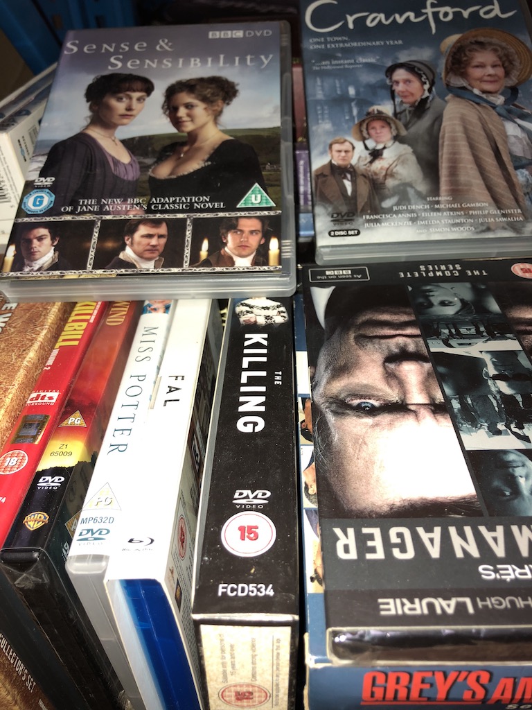 A box of DVDs