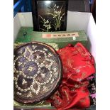 A box of eastern items including Kimonos, etc