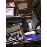 Box with portable Wheatstone Bridge and other testing tools etc.