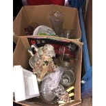 2 boxes of glassware and pottery etc