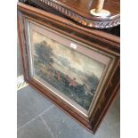 An antique hunting scene coloured print