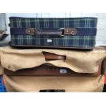 Vintage NORRIS English leather suitcase + PLC tartan carry on suitcase luggage