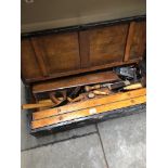 A joiners toolbox with vintage tools including planes, scribe etc