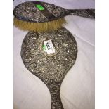 Hallmarked silver backed mirror and brush